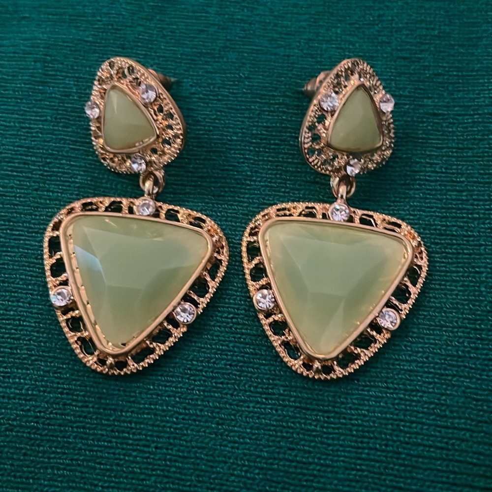 Green and golden earrings